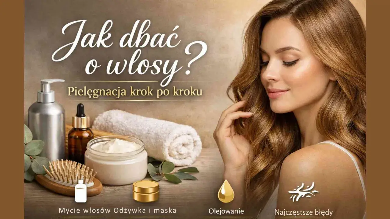 Jak odżywić włosy? Pielęgnacja krok po kroku: mycie, odżywka, maska, olejowanie. Piękna kobieta z lśniącymi włosami.