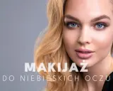 Delikatny makijaż oczu niebieskich podkreśla ich głębię. Blond włosy i subtelne usta dopełniają całość.