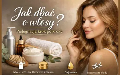 Jak odżywić włosy? Pielęgnacja krok po kroku: mycie, odżywka, maska, olejowanie. Piękna kobieta z lśniącymi włosami.