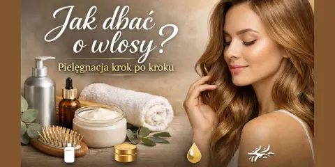 Jak odżywić włosy? Pielęgnacja krok po kroku: mycie, odżywka, maska, olejowanie. Piękna kobieta z lśniącymi włosami.
