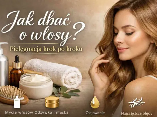 Jak odżywić włosy? Pielęgnacja krok po kroku: mycie, odżywka, maska, olejowanie. Piękna kobieta z lśniącymi włosami.